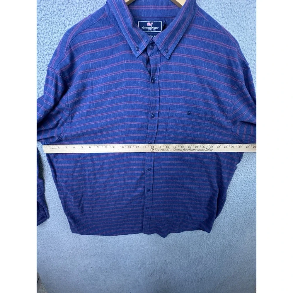 Vineyard Vines Slim Longshore Shirt Mens Sz XL Blue Red Striped Linen Blend